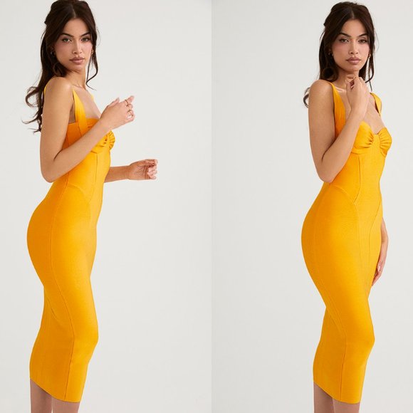 HOUSE OF CB 'Charlene' Tangerine Bandage Midi Dress NWOT - Picture 4 of 16